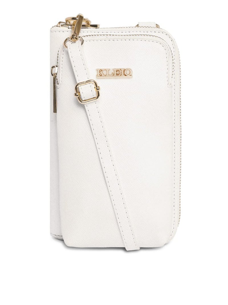 KLEIO PU Leather Multifunctional Mobile Sling Bag for Women - White - Image 4